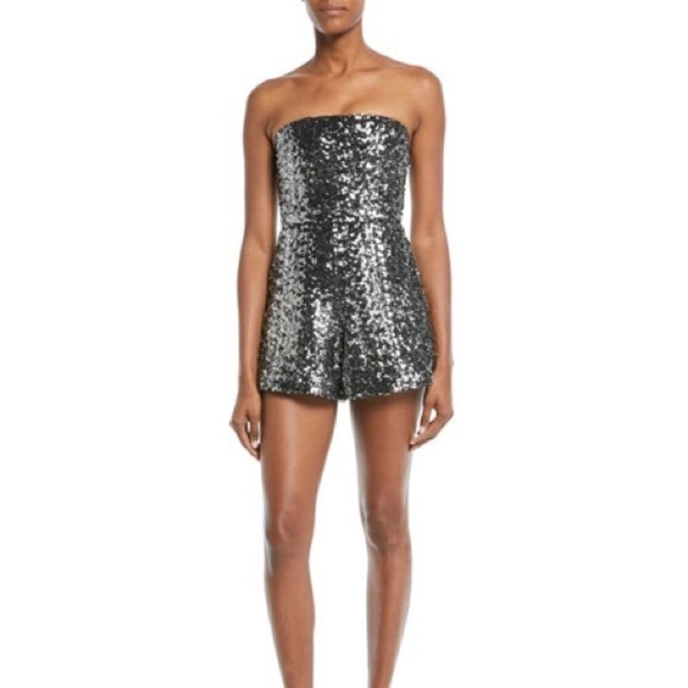 Alexis Romper Rosemary Small Grey Green Sequin Strapless Party Glam Night Out